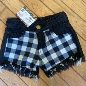 New plaid /denim shorts size 12-18 mo